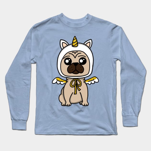 Chibi Unicorn Pug (Large Design) Long Sleeve T-Shirt by Aeriskate